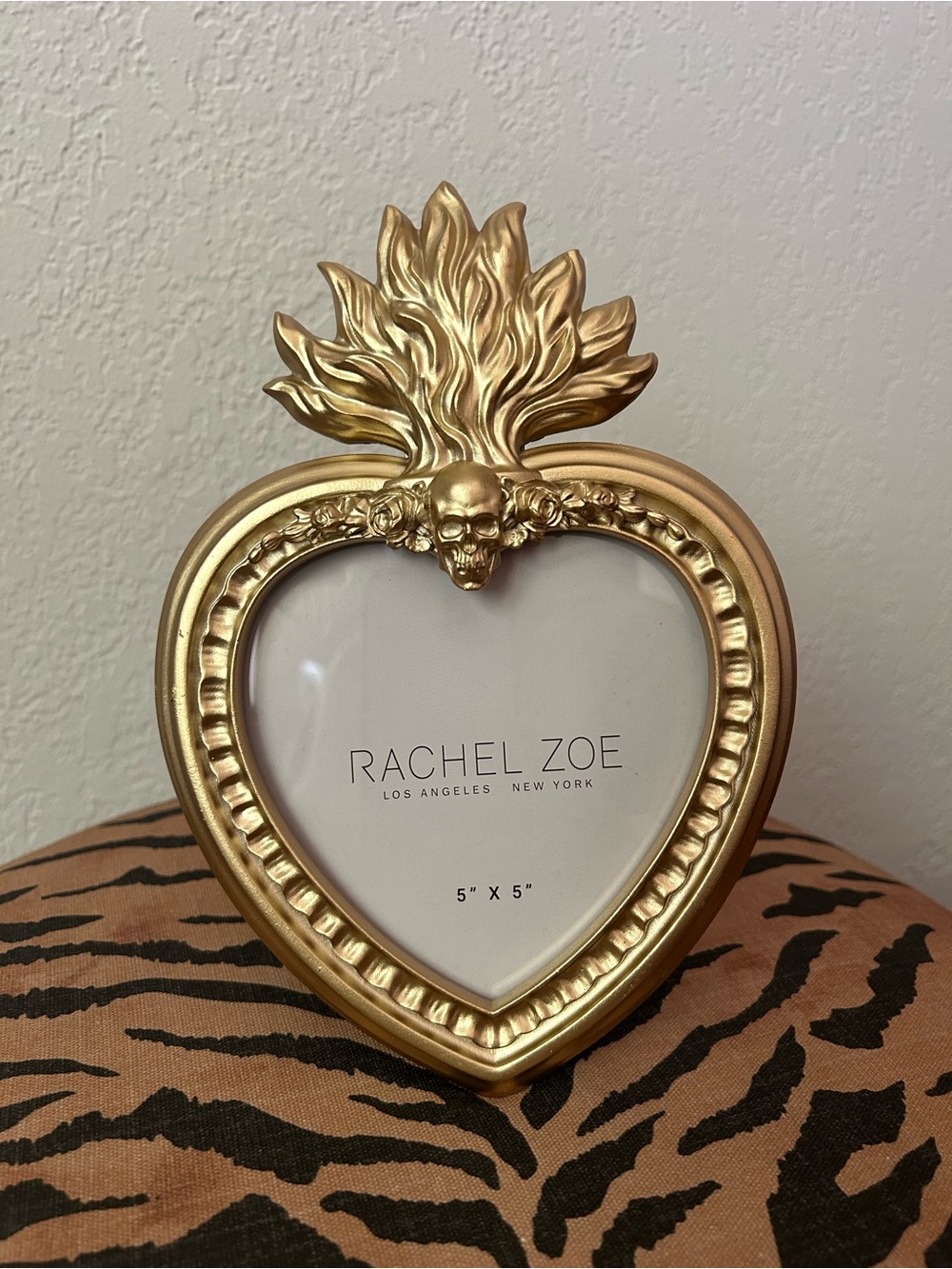 NEW Rachel Zoe Gold Sacred Heart Skull Flame Picture Frame 5”x5”